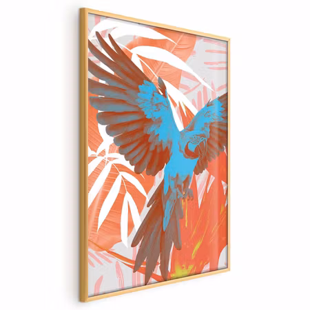 Poster med ram - Exotic wings - parrot among leaf