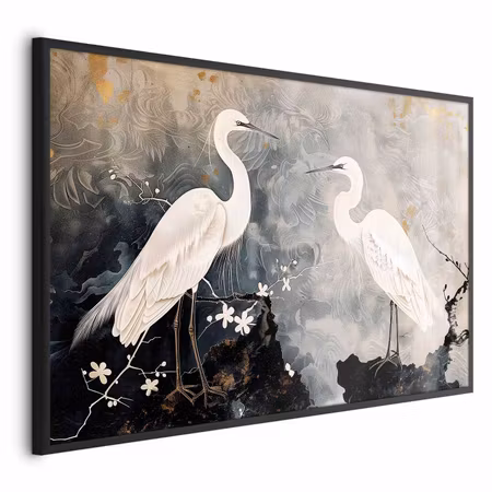 Poster med ram - Herons and cherry blossom