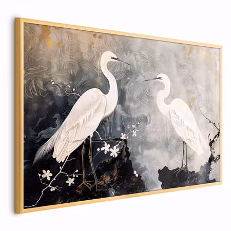 Poster med ram - Herons and cherry blossom