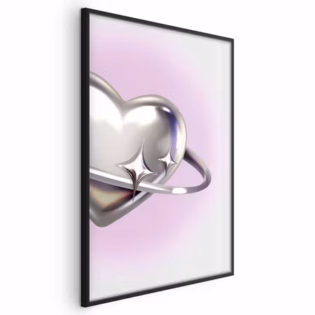 Poster med ram - Cosmic heart - silver heart with