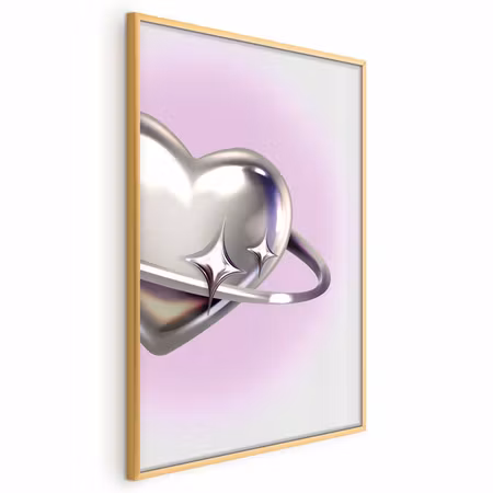 Poster med ram - Cosmic heart - silver heart with
