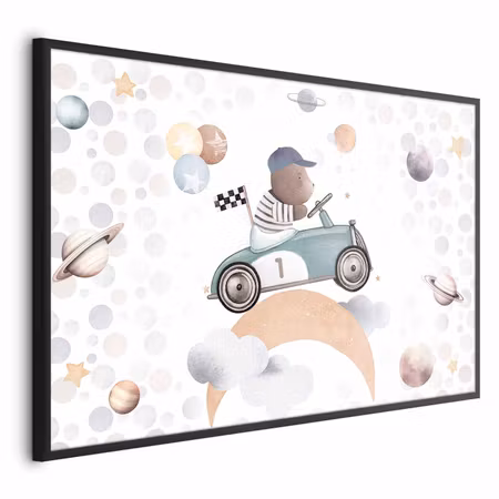Poster med ram - Bear in a race car