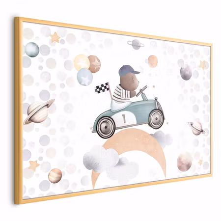 Poster med ram - Bear in a race car