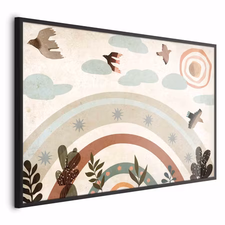 Poster med ram - Rainbow and birds