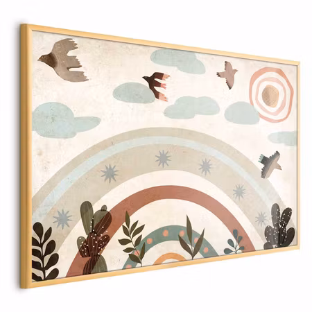 Poster med ram - Rainbow and birds