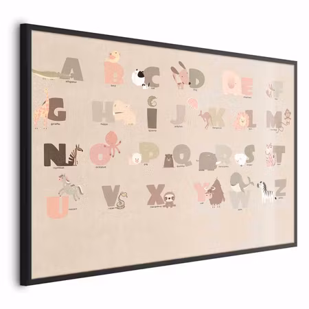 Poster med ram - Beige alphabet