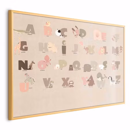 Poster med ram - Beige alphabet