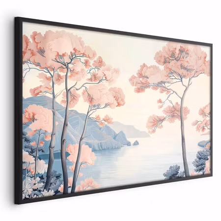 Poster med ram - Ocean cliffs and trees delicate