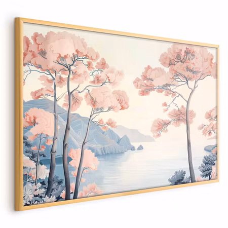 Poster med ram - Ocean cliffs and trees delicate