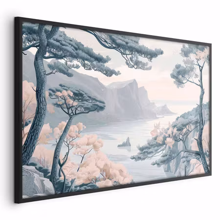 Poster med ram - Blue coast in delicate colors