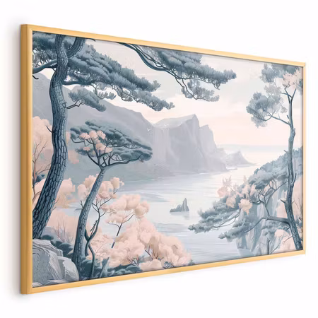Poster med ram - Blue coast in delicate colors