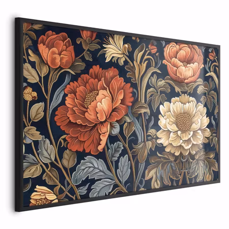 Poster med ram - Tapestry large retro flowers