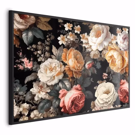 Poster med ram - Colorful flowers on a black