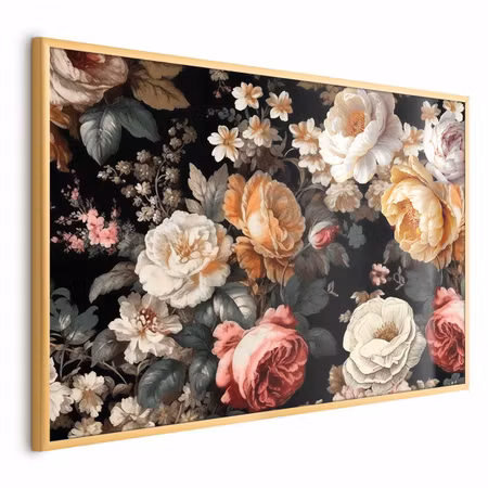 Poster med ram - Colorful flowers on a black