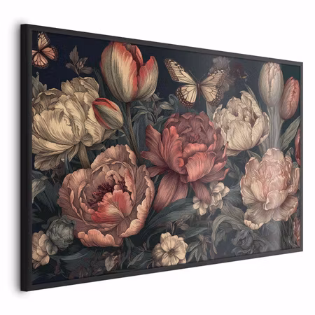 Poster med ram - Flowers on a turquoise