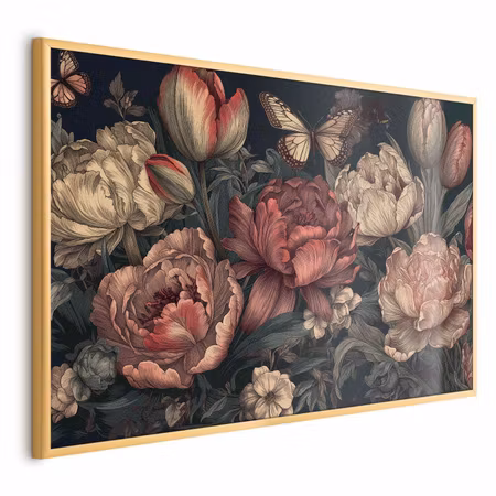 Poster med ram - Flowers on a turquoise