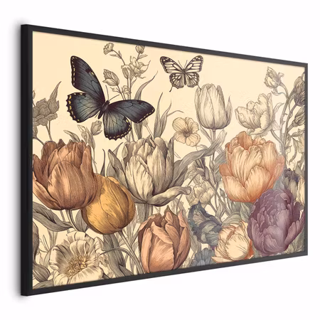 Poster med ram - Colorful tulips on a cream
