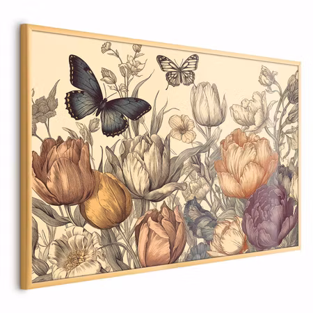 Poster med ram - Colorful tulips on a cream