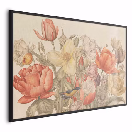 Poster med ram - Flower bouquet on a cream