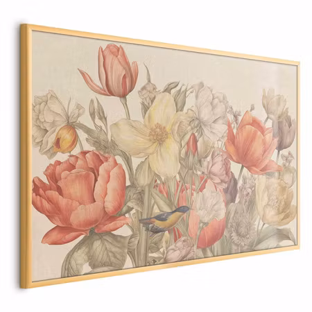 Poster med ram - Flower bouquet on a cream