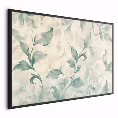 Poster med ram - Watercolor green-beige leaves