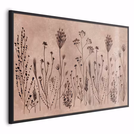 Poster med ram - Field flowers - black plants on