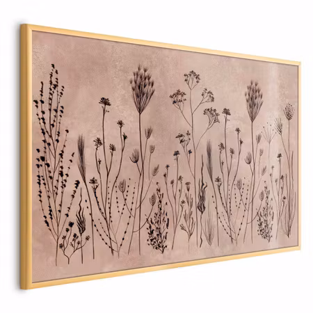 Poster med ram - Field flowers - black plants on