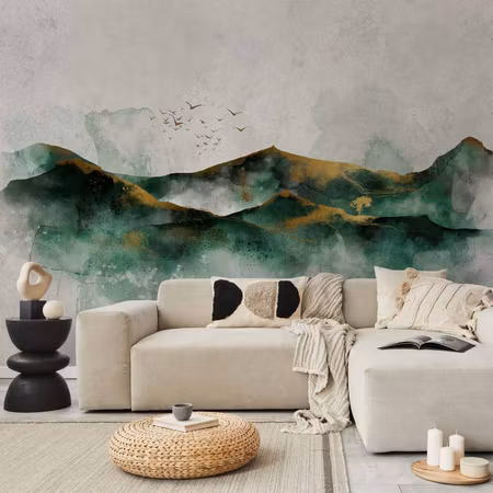 Fototapeter - Abstract Landscape Green Mountains