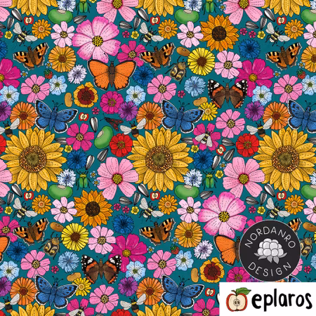 Blomsteräng Teal (23) Jersey // 1,5m