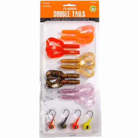 Jiggsortering Double Tails 75 mm 10 jigtails, two jigheads 1heads 10 gram