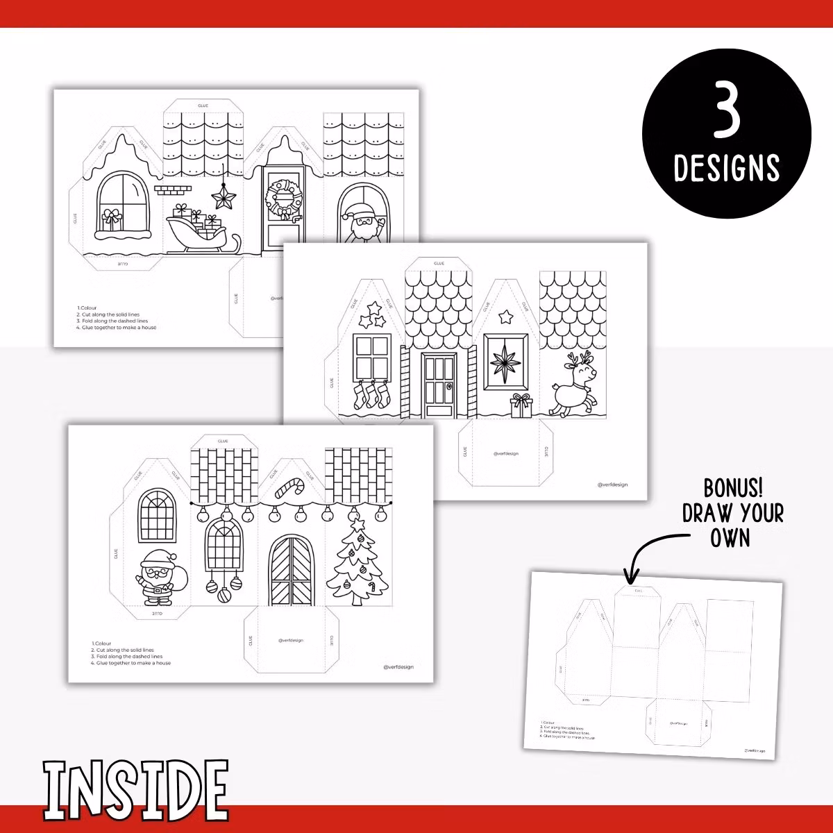 3D Christmas Houses - Printable Craft Templates for Kids