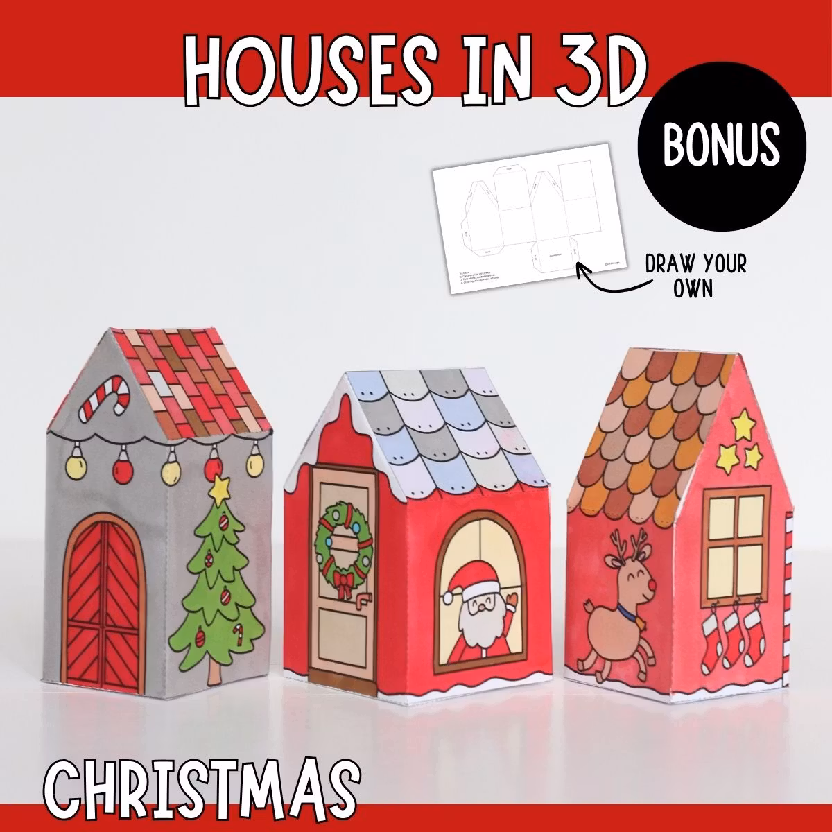 3D Christmas Houses - Printable Craft Templates for Kids