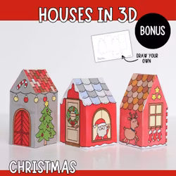 3D Christmas Houses - Printable Craft Templates for Kids