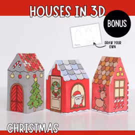 3D Christmas Houses - Printable Craft Templates for Kids