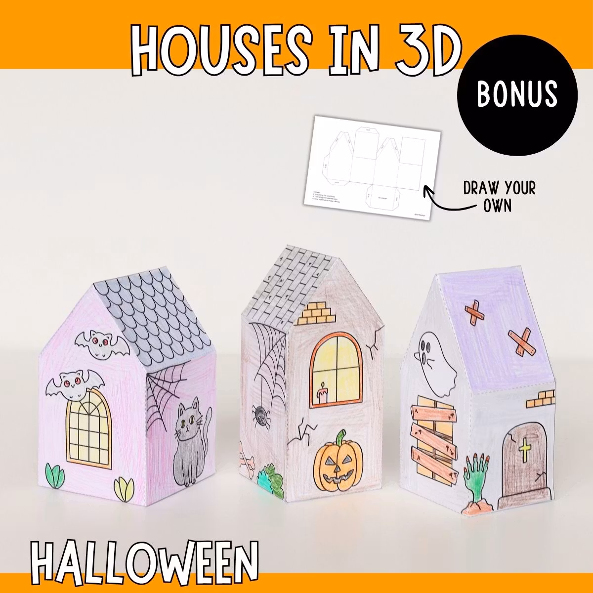 3D Halloween Houses - Printable Craft Templates for Kids