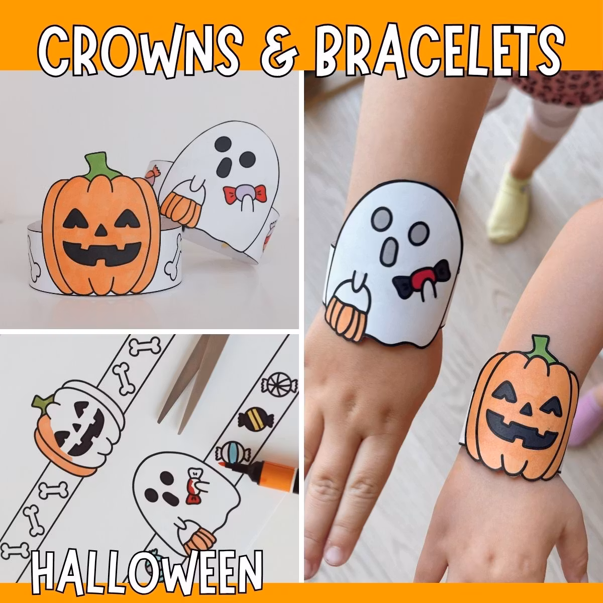 Halloween Bracelets & Crowns - Printable Craft for Kids