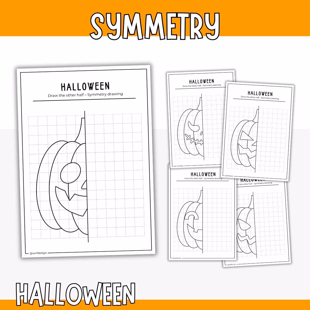 Symmetry Pumpkins - Printable Halloween Drawing for Kids