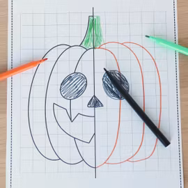 Symmetry Pumpkins - Printable Halloween Drawing for Kids