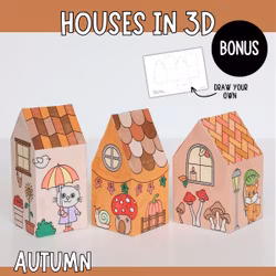 3D Autumn Houses - Printable Craft Templates for Kids