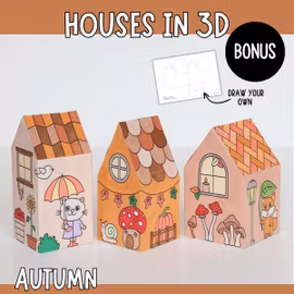 3D Autumn Houses - Printable Craft Templates for Kids