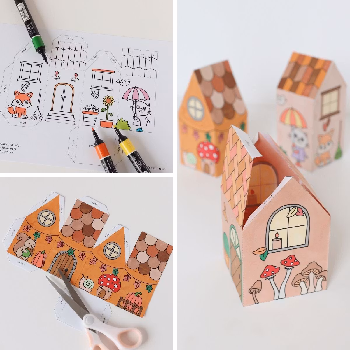 3D Autumn Houses - Printable Craft Templates for Kids