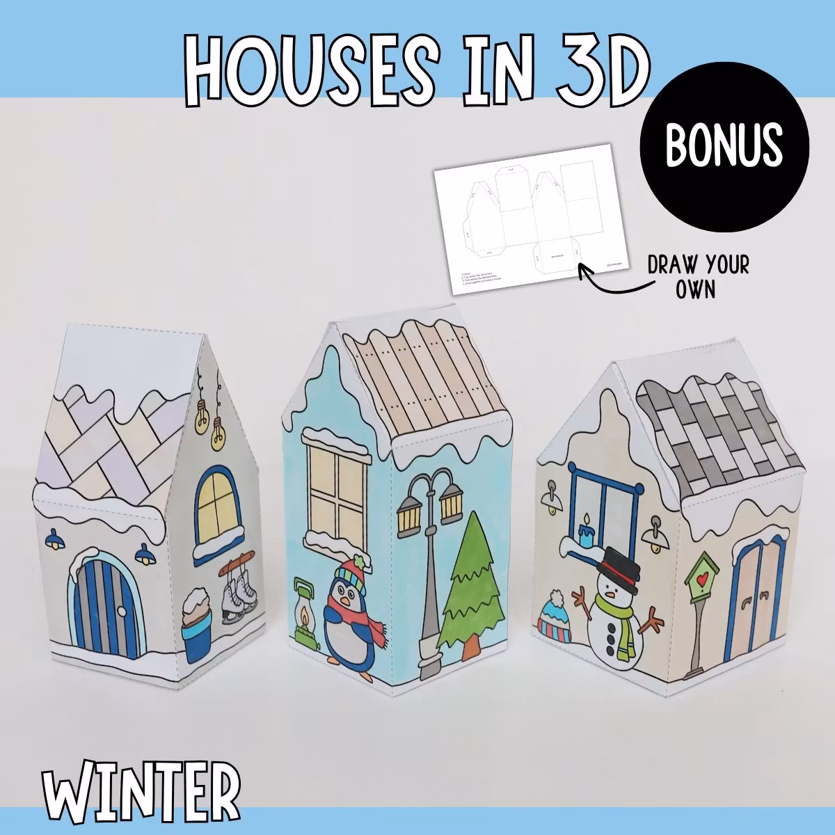Winter 3D Houses – Craft Templates for Kids