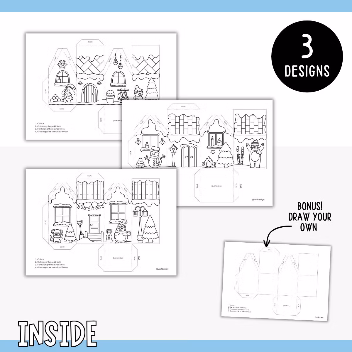 Winter 3D Houses – Craft Templates for Kids
