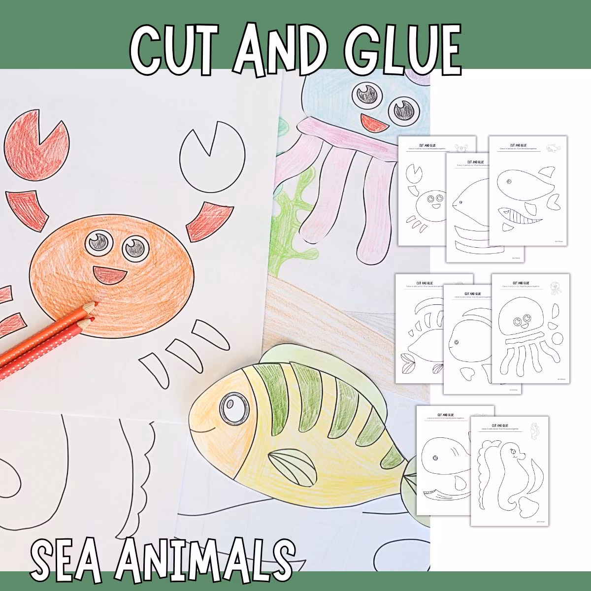 Sea Animals - Printable Cut and Glue Craft for Kids