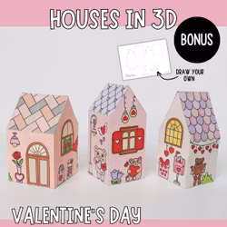 3D Valentine’s Houses - Printable Craft Templates for Kids