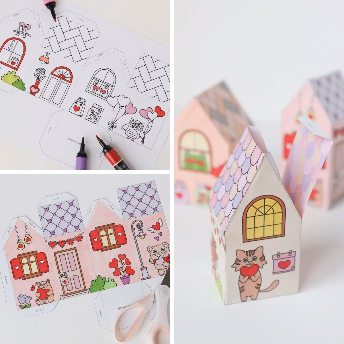 3D Valentine’s Houses - Printable Craft Templates for Kids