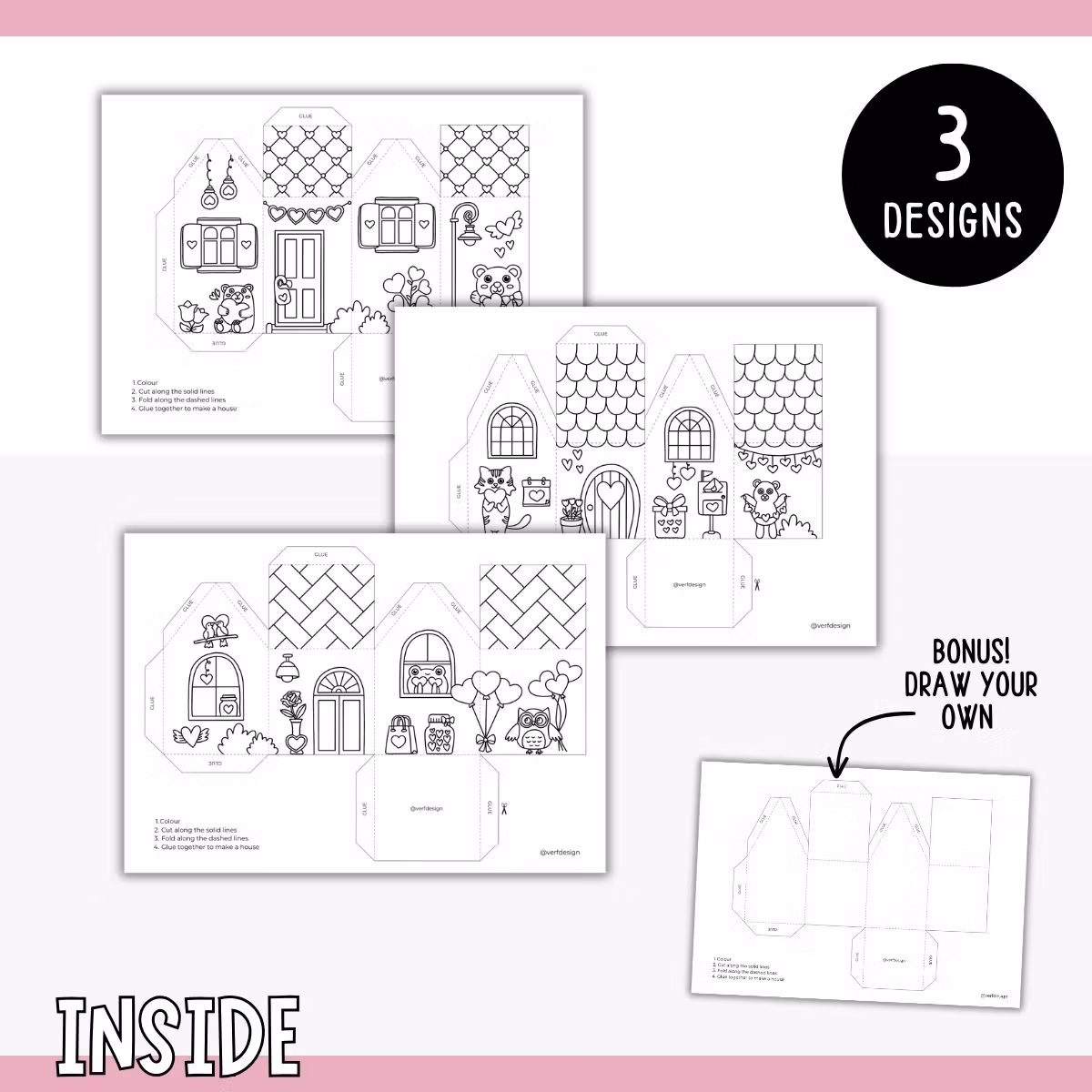 3D Valentine’s Houses - Printable Craft Templates for Kids