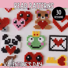 30 Valentine’s Day Pearl Bead Patterns - Printable Templates