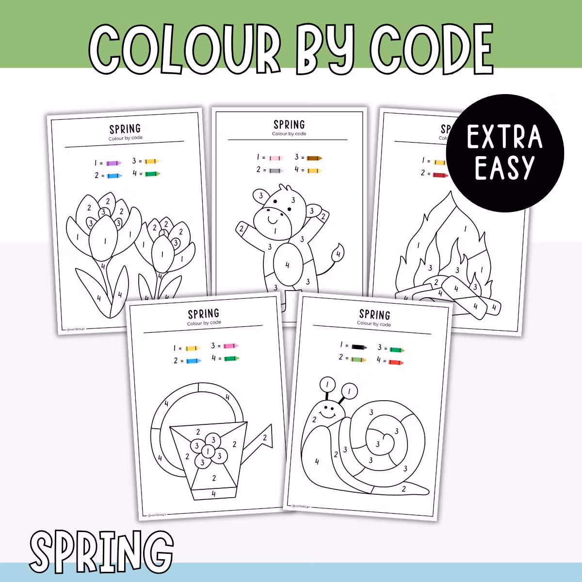 Colour by Code (extra easy) - Spring - Verfdesign.uk
