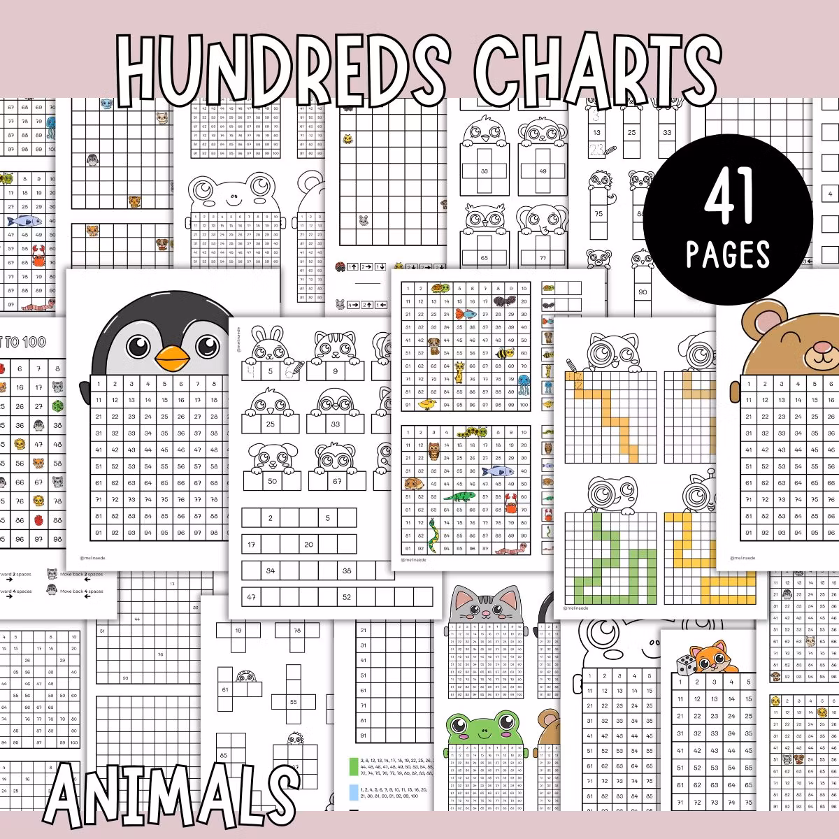Hundreds Charts - Worksheets, Games & Pixel Pictures (Animals)